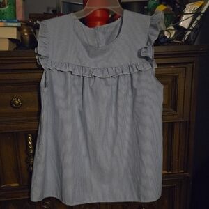 SHEIN Blue Striped Ruffle Blouse